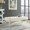 Modern Contemporary Urban Bedroom Living Room Bench, White Ivory, Fabric Velvet