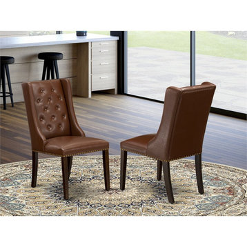 East West Furniture Forney 38" Faux Leather Dining Chair in Mahogany (Set of 2)
