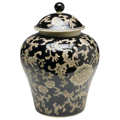 14" Black & Cream Ginger Jar