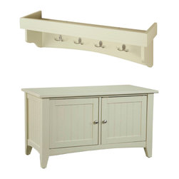 Bolton Furniture - Shaker Cottage Storage Bench/Coat Hooks w/Tray, Sand - Hall Trees