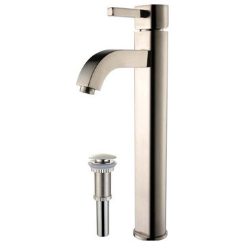Ramus Single Handle 1-Hole Vessel Bathroom Faucet, Satin Nickel W/ Drain