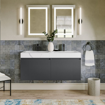 The Monolith Bathroom Vanity, Dark Gray, 48", Double Sink, Wall Mount