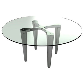 Leonzio Circular Dining Table, Polished, Brushed Stainless Steel Base Clear