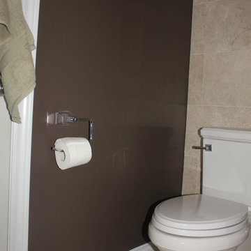 Small Ensuite Bathroom from Original builders pinks and whites to DECADENCE