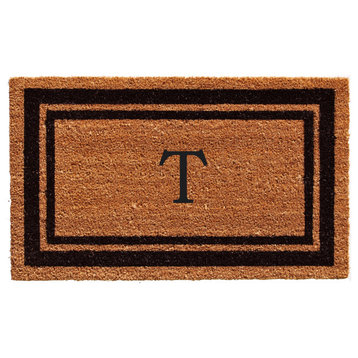 Calloway Mills Black Border 36"x72" Monogram Doormat, Letter T