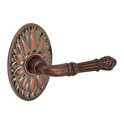 Venetian Lever with Oval Floral Rose Antique Copper Finish - Door Levers