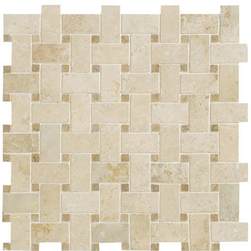 12"x12" Ivory Honed & Filled Basket Weave Rustic Mosaic