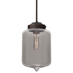 Besa Lighting - Besa Lighting 1TT-OLINSM-BR Olin - One Light Stem Pendant with Flat Canopy - Our Olin is a modern and interesting closed bottom cylindrical shape, with a gently pointed accent, its retro styling will gracefully blend into today's environments. Our Frost glass is clear pressed glass that has been etched to diffuse the light, resulting in a semi-translucent appearance. Unlit, it appears as simply a textured surface like satin, but when lit the glass has a calming glow. The smooth satin finish on the clear outer layer is a result of an extensive etching process. This handcrafted glass uses a process where every glass is consistently produced using a press mold, keeping variations to a minimum. The stem pendant fixture is equipped with an adjustable telescoping section, 4 connectable stem sections (3", 6", 12", and 18") and low Profile flat monopoint canopy. These stylish and functional luminaries are offered in a beautiful brushed Bronze finish.  No. of Rods: 4  Canopy Included: TRUE  Shade Included: TRUE  Cord Length: 120.00  Canopy Diameter: 5 x 5 x 0 Rod Length(s): 18.00  Dimable: TRUEOlin One Light Stem Pendant with Flat Canopy Bronze Smoke GlassUL: Suitable for damp locations, *Energy Star Qualified: n/a  *ADA Certified: n/a  *Number of Lights: Lamp: 1-*Wattage:60w Medium base bulb(s) *Bulb Included:No *Bulb Type:Medium base *Finish Type:Bronze