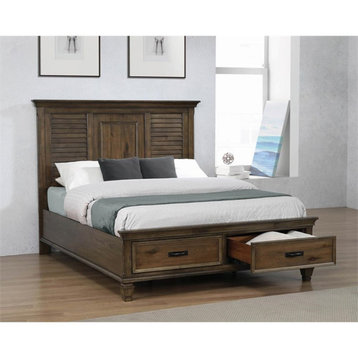 Coaster Franco Farmhouse Wood Eastern King Storage Bed in Burnished Oak