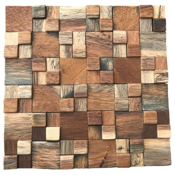 11 7/8"Wx11 7/8"Hx1/2"P Belmont Boat Wood Mosaic Wall Tile, Natural Finish