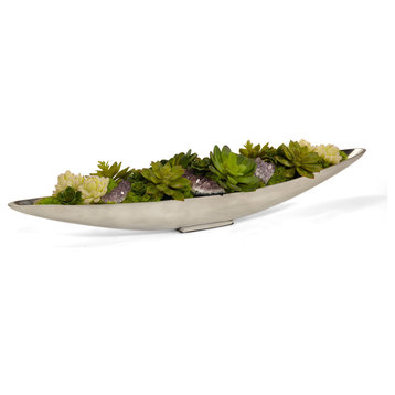 Artifical succulents in Silver Boat, Purple