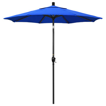 7.5' Black Push-Button Tilt Crank Aluminum Umbrella, Pacific Blue Sunbrella