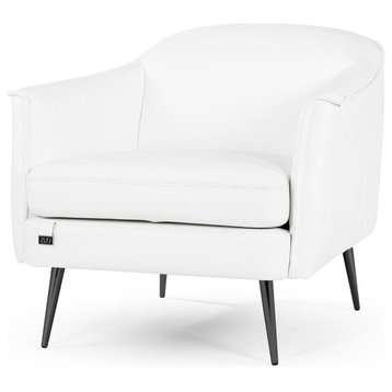 Renata White Lounge Chair with Black Steel Legs and Top Grain Leather