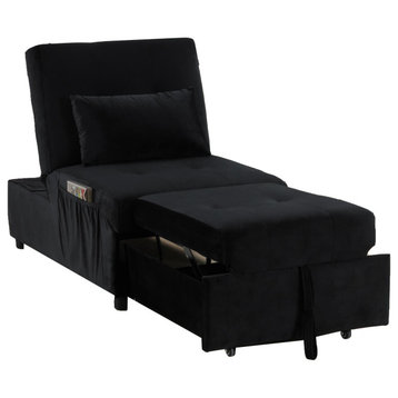 Bayani 72" Velvet Adjustable Sleeper Lounge Chaise, Black
