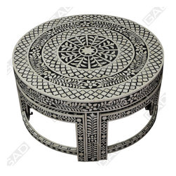 BONE INLAY COFFEE TABLE WITH STOOL -BONE INLAY COFFEE TABLE - Furniture