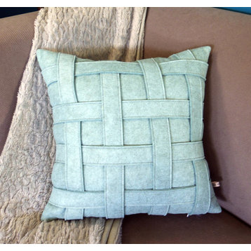 Woven Texture Wool Felt Throw Pillow, Aqua