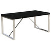 63" Modern Dining Table Chrome Finish Wood Tabletop 4 Four Six 6 Seating, Black