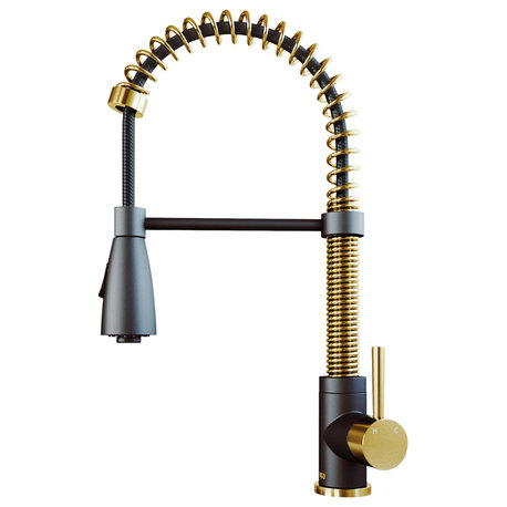 VIGO Brant 19" H Single Handle Pull-Down Sprayer Kitchen Faucet, Matte Brushed Gold/Matte Black, Without Extras
