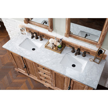 Providence 72" Double Vanity Cabinet, Driftwood, Carrara Marble
