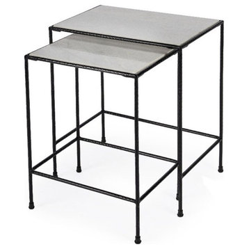 Beaumont Lane Contemporary Metal Nesting Table Set in Black/White (Set of 2)