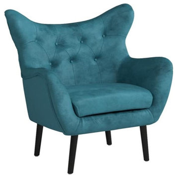 Mid Century Armchair, Wingback Design With Velvet Upholstered Seat, Dark Teal