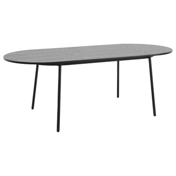 LeisureMod Tule 83" Oval Dining Table With MDF Top and Steel Legs, Black