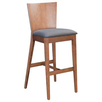 Contemporary Wood Bar Stool set of 2, Padded Seat, High Back