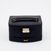 Black Leather 2 Level Jewelry Case with Drawer and Mirror. Locking Clasp.