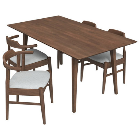 Dartmouth Modern Kitchen Solid Wood Table and Gray Fabric Chairs for 4