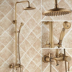 Antique Brass 8 inch Shower Head + Hand Shower Tub Shower Faucet - TSA005 - Tub And Shower Faucet Sets