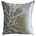 The HomeCentric - Coral Design 18"x18" Art Silk Silver Pillows Cover, Coral Adornment - Coral Adornment is an exclusive 100% handmade decorative pillow cover designed and created with intrinsic detailing. A perfect item to decorate your living room, bedroom, office, couch, chair, sofa or bed. The real color may not be the exactly same as showing in the pictures due to the color difference of monitors. This listing is for Single Pillow Cover only and does not include Pillow or Inserts.
