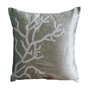 Coral Design Silver Euro Shams, Art Silk 26"x26" Euro Shams, Coral Adornment