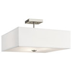 Kichler - Kichler 43693NI Three Light Semi Flush Mount, Brushed Nickel Finish - The straight lines and up-sized Satin Etched glass of this Brushed Nickel 18in. 3-light semi flush ceiling light from the Shailene(TM) collection create the perfect casual look for the updated urban lifestyle. Bulbs Not Included, Number of Bulbs: 3, Max Wattage: 75.00, Bulb Type: A19