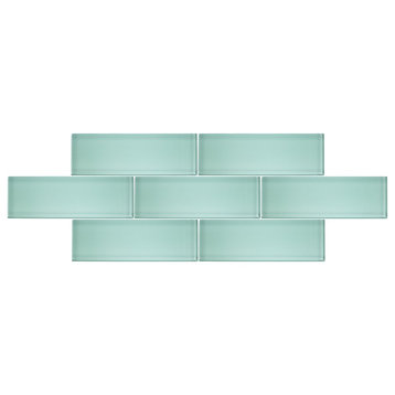 Spring Blue 4"x12" Glass Subway Tile, 1 Sq.Ft.