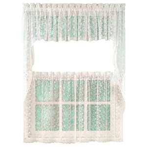 Priscilla Lace White Kitchen Curtain Traditional Valances By