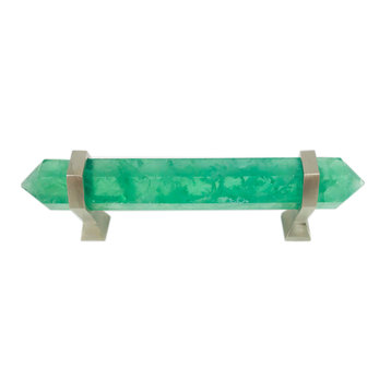 Green Fluorite Cabinet Knob 6" Closet Knob , Satin Nickel