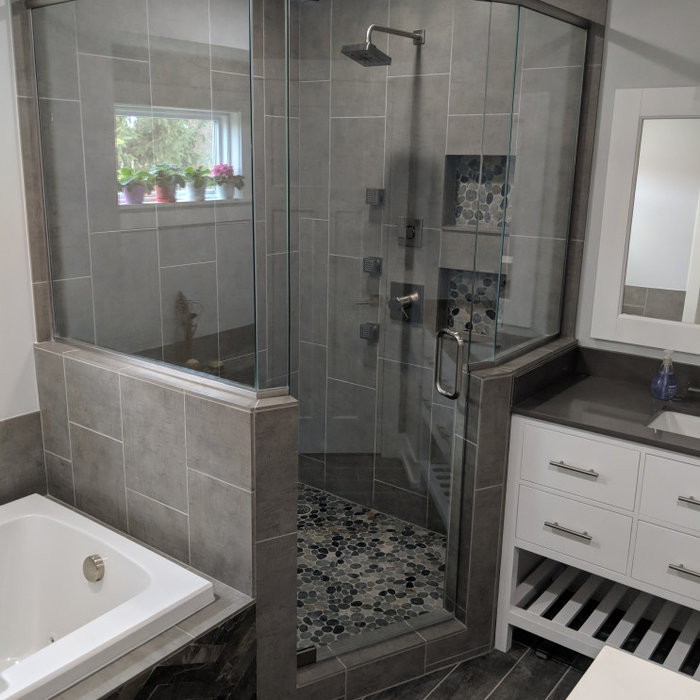 Inspiration for a modern bathroom remodel in Grand Rapids