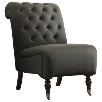 Classic Accent Chair, Padded Seat & Rolled Back With Button Tufting, Charcoal