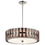 Kichler - Pendant/Semi Flush 4-Light - This 4 light convertible pendant/semi flush ceiling light from the Mid-Century Modern Cirus collection features warm curved Auburn Stained Wood accents reminiscent of wood panels from the 1940's. The smooth round shape and white fabric shades complete the look.
