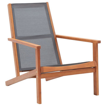 vidaXL Patio Lounge Chair Lawn Chair Gray Solid Wood Eucalyptus and Textilene