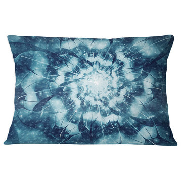Blue Snowy Fractal Flower Design Floral Throw Pillow, 12"x20"