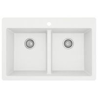Karran 33" Top Mount Double Equal Bowl Quartz Kitchen Sink, White