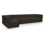 Meridian Furniture - Ollie Black Boucle Fabric L-Shaped Modular Sectional, Brown, 6-Piece: 4 Armless Chair, 2 Corner Chair - Meet the epitome of style and functionality with this Ollie boucle fabric living room sectional, part of the Ollie modular collection. A contemporary marvel, this sectional features chic and inviting rich brown boucle fabric upholstery, giving it a sumptuous texture that oozes elegance and luxury. Curved corners add to the visual look of the sectional while maximizing seating comfort while lounging, reading, or entertaining. Pair it with other items in the Ollie collection easily, thanks to an attachment latch underneath.