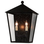 Currey and Company - Currey and Company 5500-0011 Two Light Outdoor Wall Sconce, Midnight Finish - The Bening Medium Outdoor Wall Sconce in our Twelfth Street collection of outdoor lighting features a high-performance, weather-resistant Trilux finish that is fade resistant, crack resistant and rust resistant. We guarantee the finishes applied to our Twelfth Street pieces for five years. The metal on this black sconce in a midnight finish surrounds seeded-glass panes. We also offer this design in large and small sconces, and as hanging lanterns and post lights. Bulbs Not Included, Number of Bulbs: 2, Max Wattage: 60.00, Bulb Type: CA Flame Tip