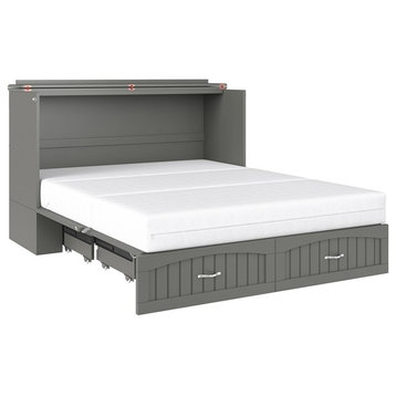 AFI Southampton Queen Solid Wood Murphy Bed Chest with Mattress in Gray