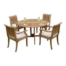 5-Piece Outdoor Teak Dining Set, 48" Round Butterfly Table, 4 Giva Arm Chairs