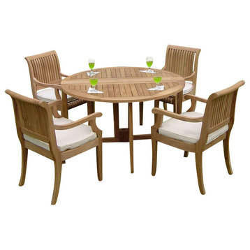 5-Piece Outdoor Teak Dining Set, 48" Round Butterfly Table, 4 Giva Arm Chairs