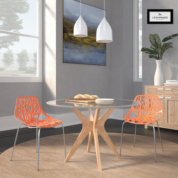 LeisureMod Modern Asbury Dining Chair w/ Chromed Legs, Set of 2, Orange, AC16OR2