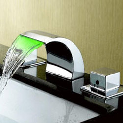 Contemporary Color Changing LED Waterfall Widespread Bathroom Sink Faucet T6012 - Bathroom Sink Faucets