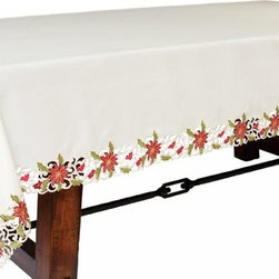 Xia Home Fashions - Poinsettia Lace Embroidered Cutwork Tablecloth, 60"x84" - Tablecloths